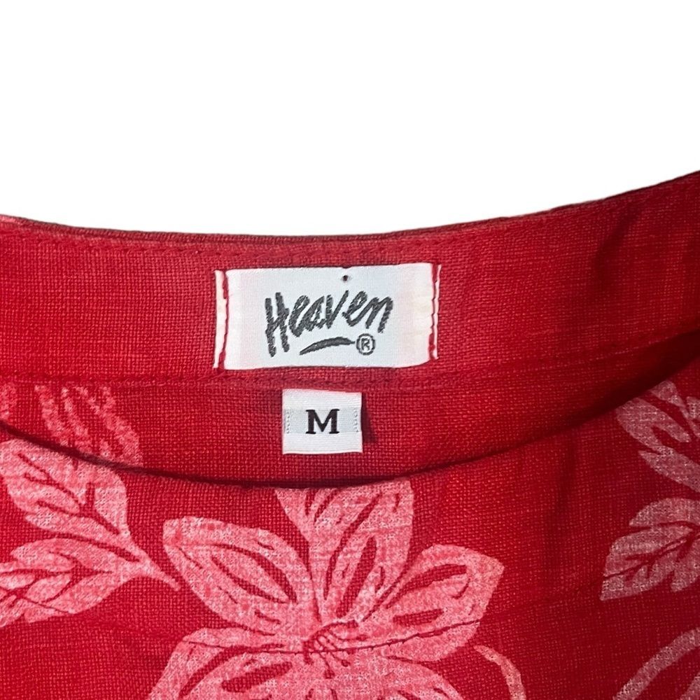 Vintage Heaven 100% Linen Maxi Dress Red Floral Hawaiian Sleeveless Women Medium - Picture 4 of 8